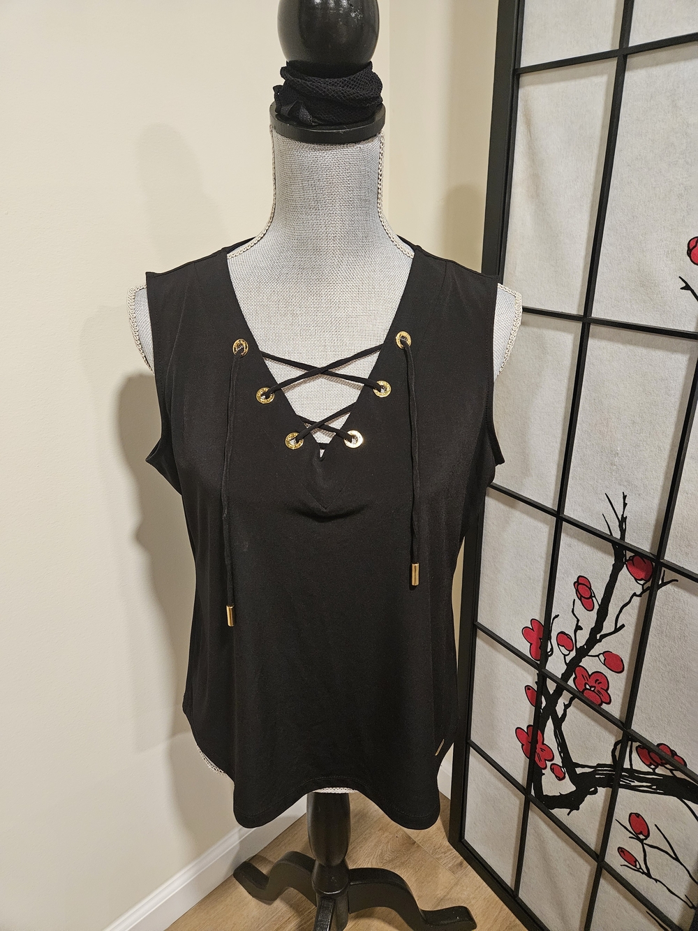 Calvin Klein Black Lace-Up Sleeveless V-Neck Tank